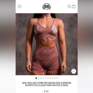 SHE DUAL SEAMLESS EVERSON SPORTS BRA and SHORTS IN CLOUD PINK NATIVE CAMO